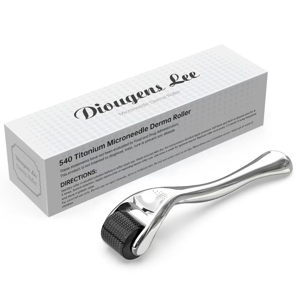Derma Roller Microneedling Roller for Face Body Beard - 540 Titanium Microneedle Roller for Home Use/Microdermabrasion Device for Skin Care - 0.25mm/0.5mm/0.75mm