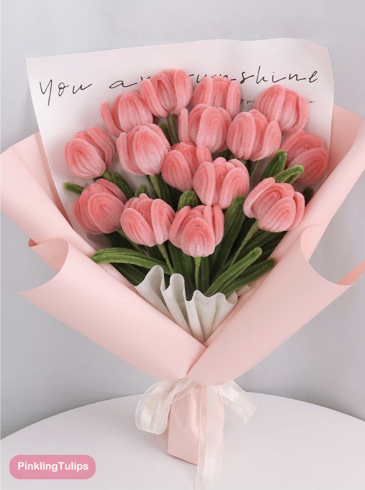 DIY Tulip/Rose Bouquet Kit – Pipe Cleaner Flower Making Set, Handmade Craft Supplies, Perfect Gift for Mother’s Day/Valentine’s Day/Birthday